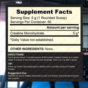 Creatina Monohidrato en Polvo 100% Pura de 300g, Marca Privada OEM, para Adultos, para Mejorar la Fuerza y el Rendimiento Muscular - Product Image 2