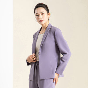 <span class=keywords><strong>Blazer</strong></span> de Manga Larga con Solapa Entallada Color <span class=keywords><strong>Lila</strong></span> para <span class=keywords><strong>Mujer</strong></span>, Estilo Minze, Chaqueta Corta de Oficina con un Solo Botón para Primavera - Product Image 2