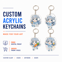 Porte-clés en acrylique personnalisé imprimé anime, vente en gros, faible MOQ, acrylique 3mm, découpé sur mesure, fermoir mousqueton, bord poli
