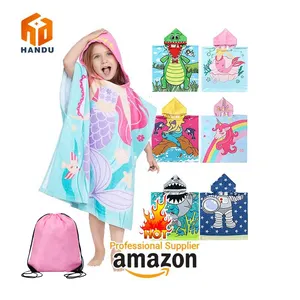 Hochwertige Mikro faser Kinder Cartoon Print Strand tuch Poncho Kinder Strand Poncho Kinder Kapuze Strand Poncho Handtuch