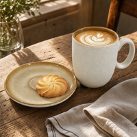 Ensemble tasse et soucoupe à café en grès EKA Nordic Minimalist, finition mate bicolore, pour café, restaurant, décoration intérieure