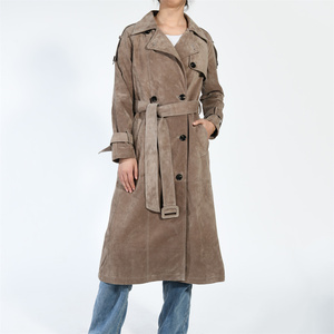 Wholesale Stylish Soft Belted Luxury Long Windbreaker Genuine Suede Sheepskin Trench <strong>Coat</strong> Women Over <strong>Knee</strong> <strong>Length</strong> Leather <strong>Coat</strong> - Product Image 3