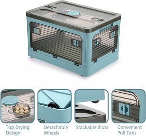 Caja de almacenamiento plegable abierta de cinco puertas de fábrica, ruedas grandes de plástico transparente, ropa, libros, aperitivos, comida, viajes, contenedores de almacenamiento plegables - Product Image 3