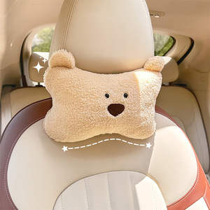 Cute Bear Car Headrest Neck Support Pillow Plush Lumbar <b>Cushion</b> Ergonomic Seat Pad For Car Four Seasons Use - Product Image 3