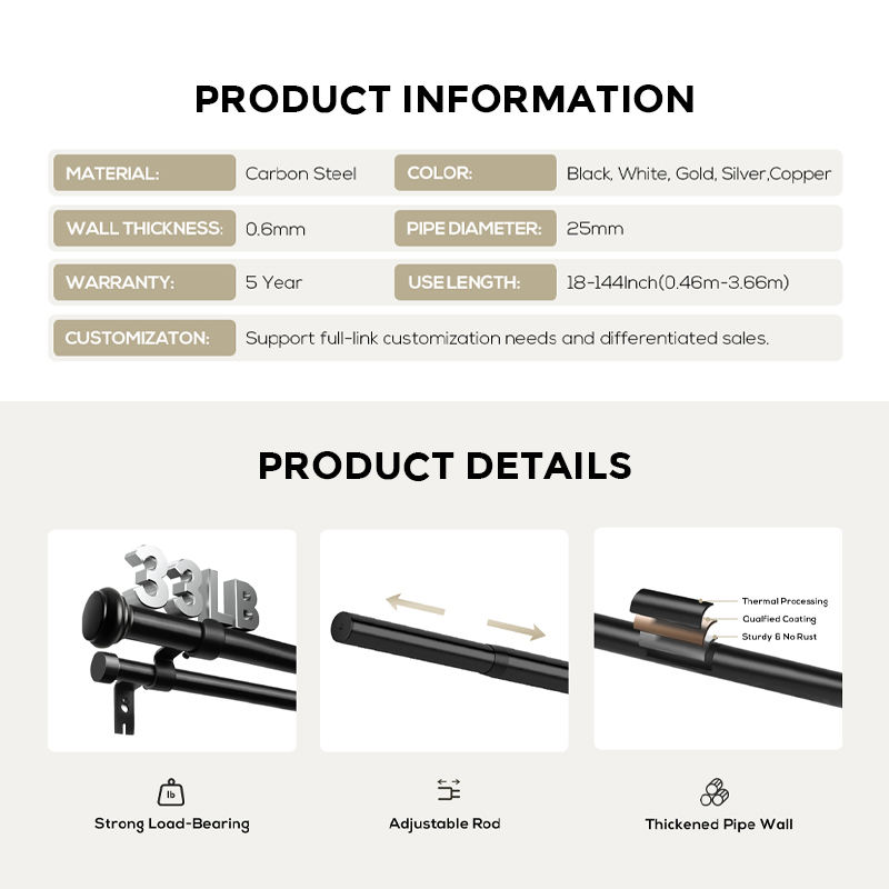 YIJIALE Double 48-84 Inch Extendable Metal Curtain Track with ...