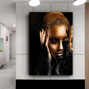 لوحة زيتية لامرأة عارية من الذهب الأسود, لوحة زيتية على قماش الكانافا ، ملصقات ومطبوعات إسكندنافية لغرفة المعيشة