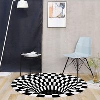Tapis de sol 3D, tapis de sol illusion, antidérapant, illusion visuelle 3D, vortex optique, tapis de sol noir et blanc à carreaux, tapis ronds pour salon