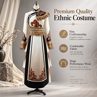 Costume de scène ethnique professionnel, tenue de danse folklorique chinoise traditionnelle avec bordure en fausse fourrure et jupe superposée 3D