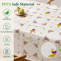 Nappe Xin Shu en PEVA personnalisée, motif cerisier violet, imperméable et résistante à l'huile, jetable, avec support en flanelle non tissée et bord ondulé