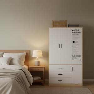 Armoire Eorcooz à 3 portes et 3 tiroirs, en bois, pour chambre à coucher, design moderne et minimaliste, autoportante - Product Image 2
