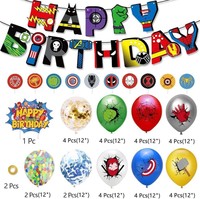 Kits de Décoration de Fête d'Anniversaire Thème Super-Héros Personnalisés avec Bannière d'Anniversaire, Décorations de Gâteau et Grands Ballons en Aluminium