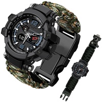 Jam Tangan Survival Outdoor Multifungsi Tahan Air Taktis Paracord Jam Tangan Analog Digital Pria