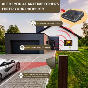 Détecteur de mouvement PIR étanche système d'alerte de sécurité longue portée, alarme d'entrée extérieure sans fil système d'alarme de sécurité pour la maison