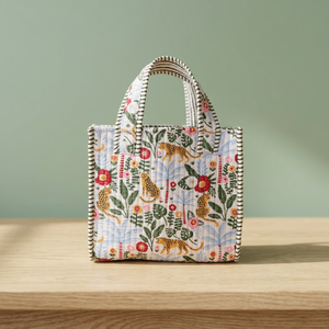 Sac fourre-tout en toile matelassée à imprimé léopard Veer Handicrafts, poignées rayées, fermeture éclair, mode bohème, sac de plage pour femmes - Product Image 6