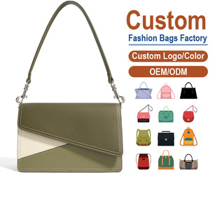 Bolso de Hombro de Cuero Bicolor para Mujer, con Correa Única y Detalle de Remaches, Solapa Geométrica Moderna para Oficina y Uso Diario - Product Image 1