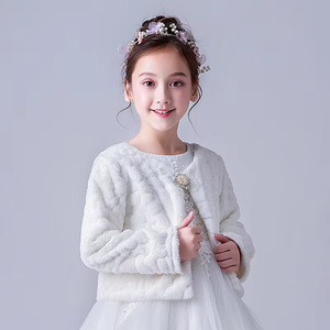 DMFGD Red White Girls Princess Faux Fur Jacket <b>Shrug</b> Flower <b>Bolero</b> <b>Shrug</b> Party Wedding Dress up Wedding Shawl - Product Image 4