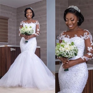 Nouvelle Robe de Mariée de Luxe Grande Taille Printemps 2025 en Dentelle Naturelle, Col Rond, Dos Nu à Lacets, Manches Longues, Coupe Ajustée - Product Image 6