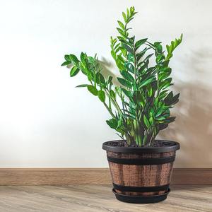 Jardinières de tonneau de whisky rondes anti-UV écologiques avec trous de drainage pour balcon de jardin intérieur et extérieur - Product Image 4