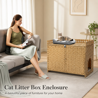 Handgewebtes Massives Rattan Klassisches Katzenhaus mit Kunststoffbasis, Faltbares Wohnzimmer-Haustierbett für Katzen und Hunde, Doppeltür-Design-Käfig für den Winter
