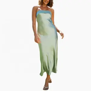Hot Sale OEM ODM Satin Strapless Maxi Bodycon Kaftan Mermaid Gowns Prom Evening Dress Silk Elegant