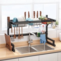 Étagère à vaisselle multifonctionnelle pour économiser de l'espace Noir Cheap Over Sink Stainless Steel Kitchen Bowl Knife Storage Shelf