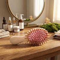 Peigne démêlant portable mini pour massage du cuir chevelu, en bambou, avec poils de sanglier noirs et coussin d'air, pour usage domestique