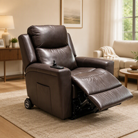Fauteuil inclinable électrique marron avec fonction de levage, siège motorisé rembourré, confort pour personnes âgées