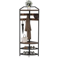 Porte-manteau d'angle industriel moderne avec banc à chaussures en fer, crochets réglables et mobiles, rangement autoportant pour salon