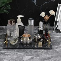 Plateau de service en marbre naturel avec poignées dorées pour la décoration de la maison plateau de stockage de produits de soin de la peau pour cafétéria hôtel