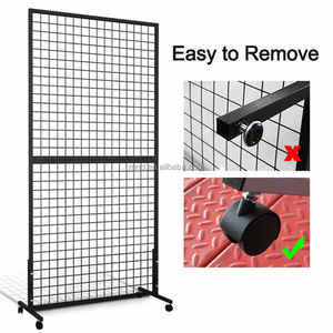 Dây màu đen gridwall tấm hai-đôi t-cơ sở tháp di động Floorstanding nghệ thuật & thủ công hiển thị công bằng giá với bánh xe và chân - Product Image 3