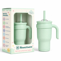 Gobelet pour enfants mignon de 14 oz compatible avec les porte-gobelets, avec poignée et paille en silicone, gobelet isotherme à double paroi anti-fuite