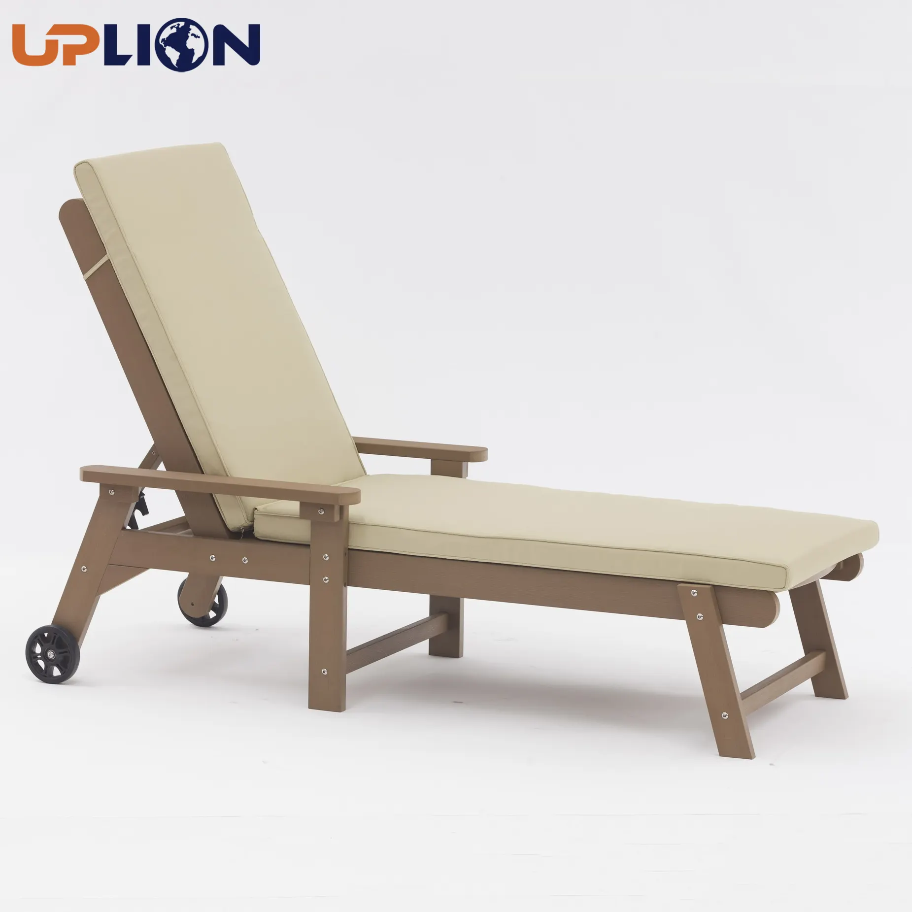 Uplion Zwembad Stoel Lounge Outdoor Plastic Hout Ligstoel Tuin Chaise Lounge Met Kussen