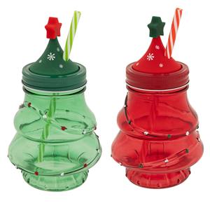Verre en forme d'arbre avec bouchon/paille 11,1x13,5 cm, assortiment - Product Image 1