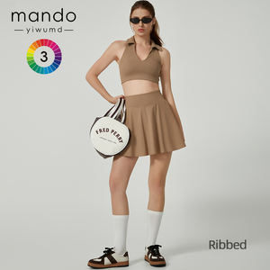 UV Korumalı Yaka Yelekli Yüksek Belli Tenis Etek Takımı Spor Fitness Hızlı Kuruyan Güneş Korumalı Tenis Kıyafeti - Product Image 2