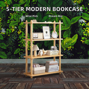 Étagère à livres en bois Echo <span class=keywords><strong>KIKA</strong></span> à 5 niveaux - Étagère ouverte moderne, support de rangement autoportant, présentoir multifonctionnel pour le salon - Product Image 2