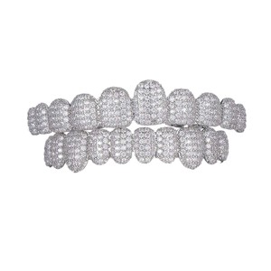 Grillz en Zirconium Pur à 10 Dents, Doré, Style Hip Hop, Unisexe, pour Usage Quotidien, Design Géométrique, Sertissage en Canal Y0160 - Product Image 5