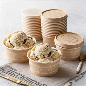 Eco Friendly Custom Printing Gelato Ice Cream Paper Tubs <b>Cup</b> With Paper Lid and Spoon for Frozen Yogurt and Ice Cream - Product Image 1
