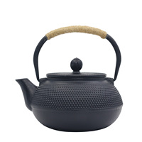 Théière en fonte de 0,9 L, Tetsubin, émail doré noir motif aiguilles de pin, bouilloire en fer pour cérémonie du thé à domicile