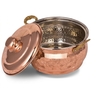 Ali Handicrafts – Plat à curry haut de gamme en cuivre pur martelé, écologique, fait main, avec couvercle en acier inoxydable - Product Image 1
