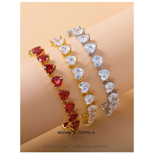 Heart Shape Zircon <b>Bracelet</b> For Women Gold <b>Red</b> Crystal Party Jewelry Fashion Accessory - Product Image 1