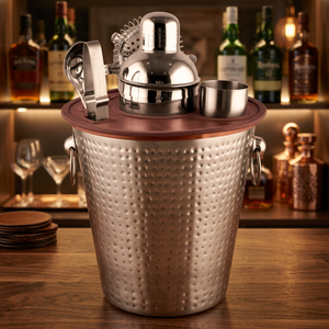 Ensemble d'outils de bar en acier inoxydable de qualité supérieure de 5 pièces avec un seau à vin martelé et un design classique élégant - Product Image 2