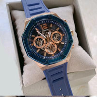 Montre chronographe pour homme, lunette à vis, cadran squelette, bracelet en silicone, grand boîtier, affichage de la date, montre sport de luxe, multicolore