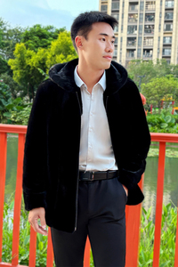 Giacca Casual in pelliccia di <span class=keywords><strong>visone</strong></span> da <span class=keywords><strong>uomo</strong></span> con chiusura a cerniera formale color caffè in vera pelliccia di <span class=keywords><strong>visone</strong></span> completa con cappello per l'inverno - Product Image 6