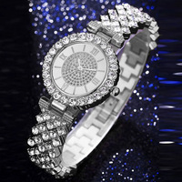 Ensemble de bijoux de luxe pour femme WGS-155, 6 pièces, montre à mouvement à quartz avec aiguilles en verre, bagues, collier, boucles d'oreilles, strass, mode décontractée
