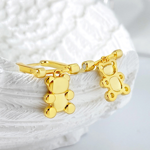 BrassGold Plated Cartoon <b>Bear</b> Hoop Earrings Women's <b>Cute</b> Fashion Jewelry - Product Image 6