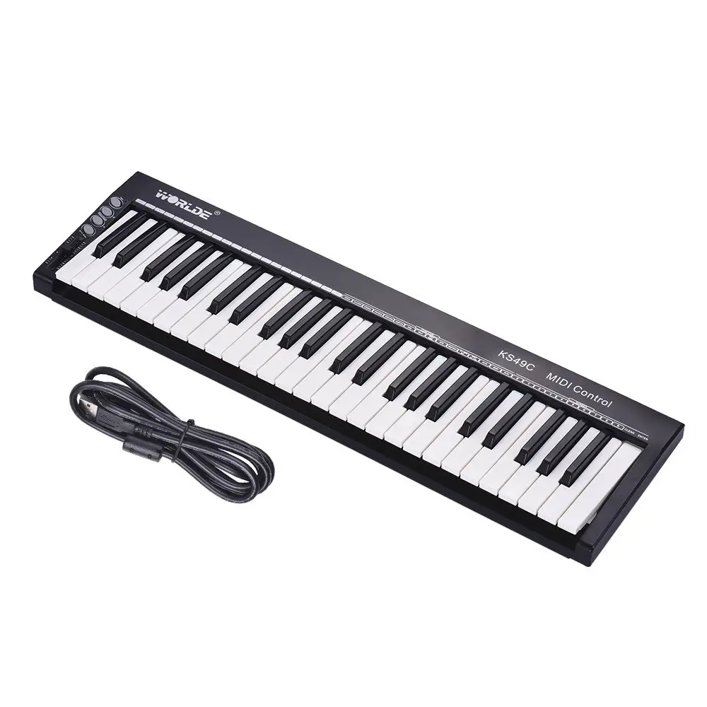 WORLDE KS49C-A 49-Key USB MIDI Keyboard Controller Built-in Sound Source mit 6.35mm Pedal Jack MIDI Out