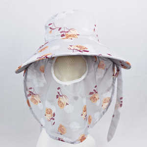 Sombrero de pescador transpirable de verano con protección para la cara y el cuello, ideal para recolección de té y trabajo al aire libre, con estampado de rosas en rosa claro. - Product Image 4