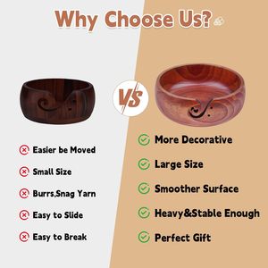 Indskill Wooden Yarn Bowl 8 x 3 Inch With Holes For <b>Knitting</b> And Crocheting <b>Storage</b> Organizer Round Brown Handmade - Product Image 3