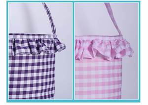 ตะกร้าใส่ของลายตารางกิ๊งแฮมพร้อมลายปักกระต่ายอีสเตอร์และระบายขอบ - Product Image 6