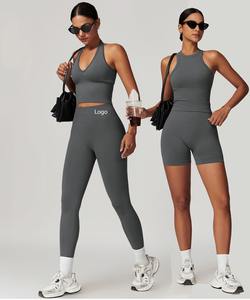 <b>Seamless</b> Breathable Yoga <b>Set</b> Women Sports Bra <b>and</b> High Waist Shorts <b>Leggings</b> Active Wear Gym Training Outfit Spandex/Nylon - Product Image 1